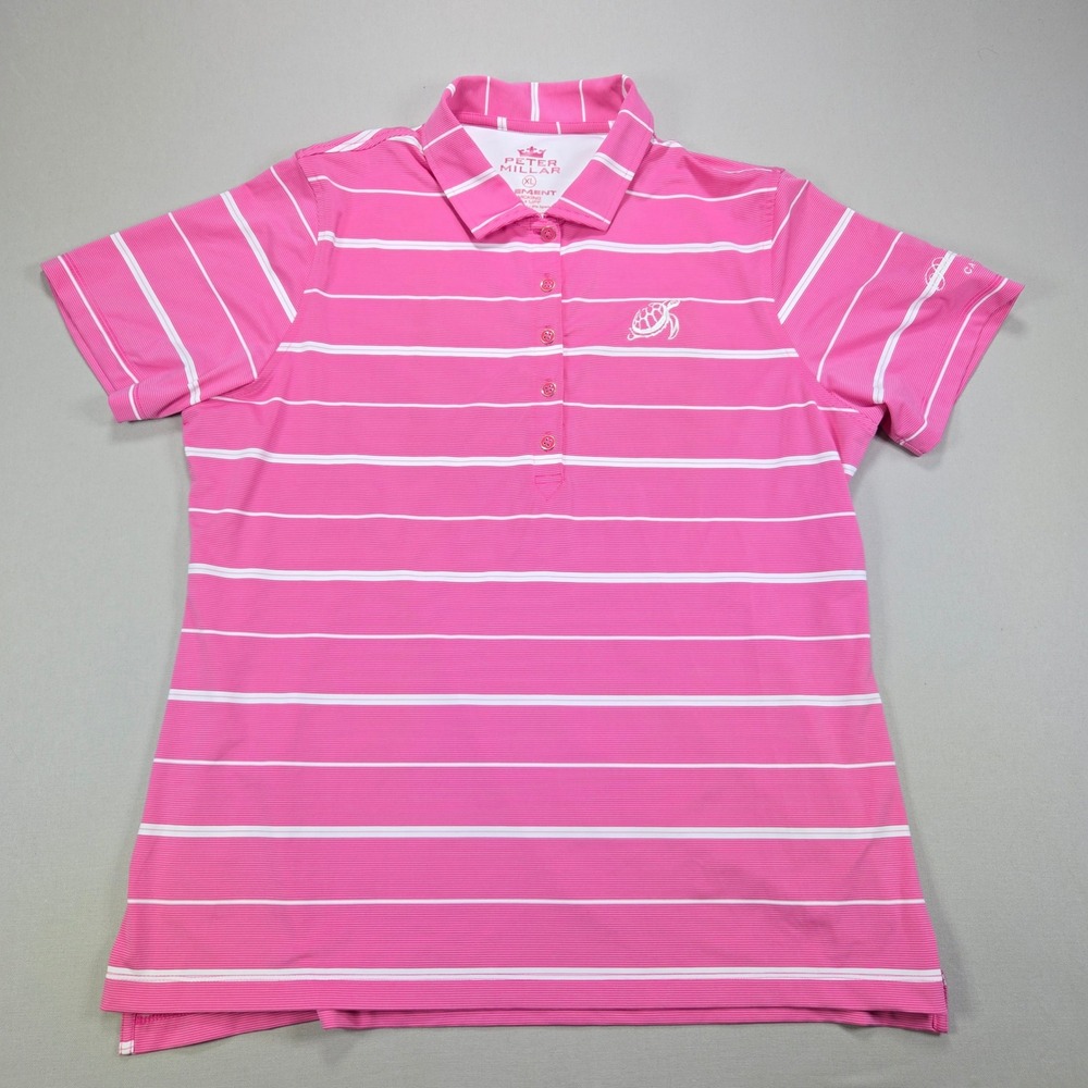 Peter Millar Polo Shirt Element Striped Performance Pink Sands Womens‎ XL